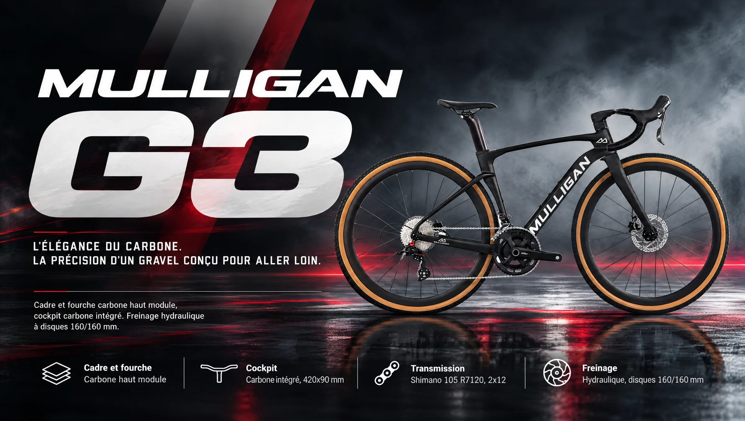 Mulligan G3 - vélo gravel carbone Shimano 105 R7120 2x12