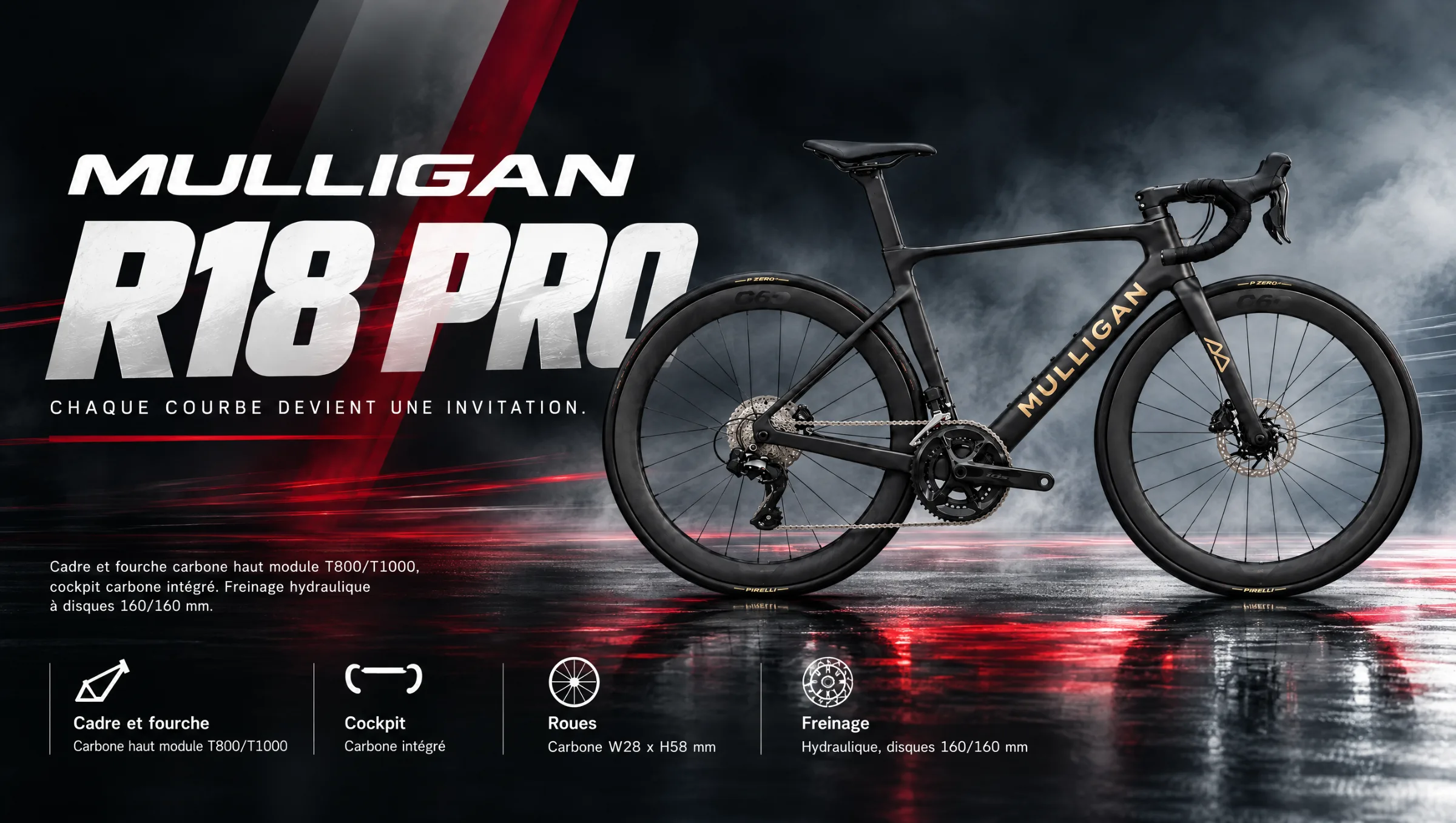 Mulligan R18 Pro - vélo de route carbone roues carbone W28 H58